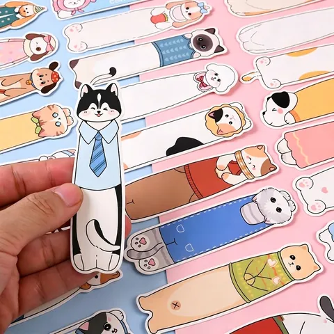 Cute Cartoon Animal Paper Bookmarks 30 Pieces Pack Cat Dog Designs Ins Style Student Reading Stationery Rewards Gift