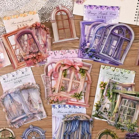 Vintage PET Clear Window Stickers Floral Scrapbooking Material Waterproof Aesthetic Journaling Deco Stickers For DIY Crafts
