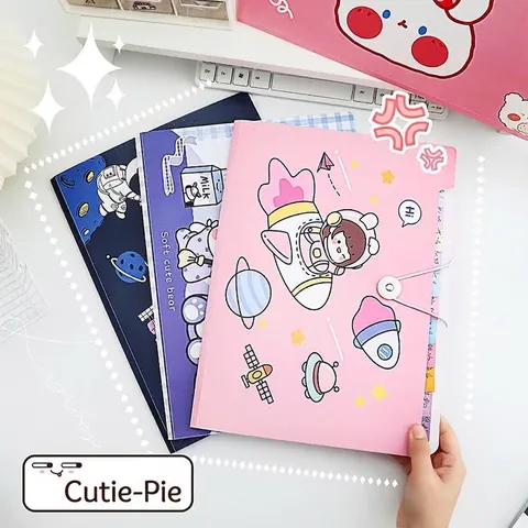 Cute Cartoon Accordion File Organizer Expanding File Folder Multi Pockets Portable Document Bag For Students School Office Storage