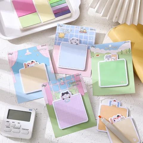 Cute Cat Sticky Notes Cartoon Animal Memo Pads Self-Adhesive Paper Tabs For Students Office Notes Decorative Stationery Label