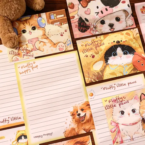 Cute Cartoon Animal Stationery Set With Envelopes Letter Writing Paper Floral Cat Dog Illustrations For Gift Decor Greeting