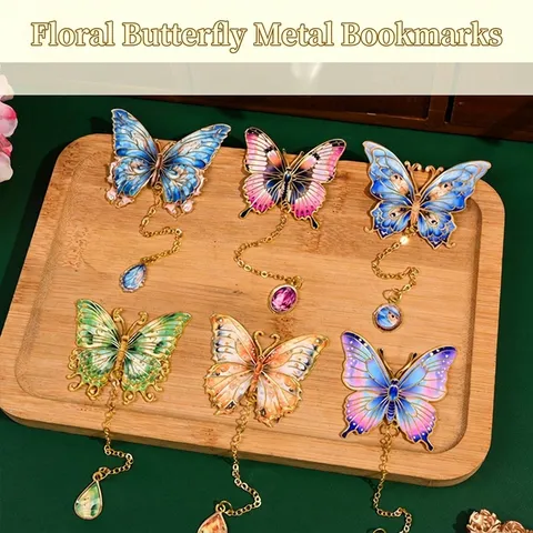 Exquisite Hollow Metal Butterfly Bookmark With Pendant Enamel Gold Plated Page Marker Stationery Gift For Students Book Lovers