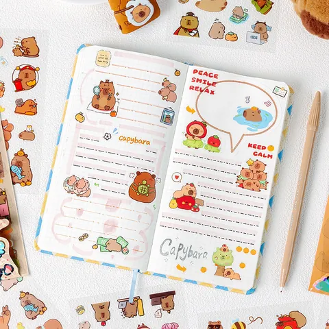 Cute Capybara PET Stickers Waterproof Transparent Cartoon Animal Decal For Scrapbook Water Bottle Phone Case DIY Decoration Set