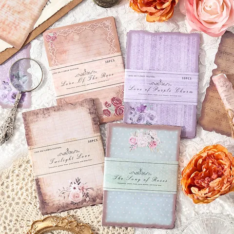 Papel de Material de Scrapbooking Vintage Patrón de Rosa Floral Estético DIY Journaling Papel de Fondo Para Decoración