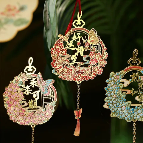 Hollow Metal Floral Butterfly Bookmark With Tassel Traditional Chinese Style Student Stationery Gift Page Marker Holder