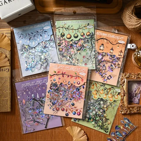 Transparent PET Decorative Stickers For Scrapbooking Vintage Starlight Lantern Pattern DIY Journal Planner Aesthetic Deco Stickers