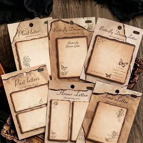 Vintage Brandkanten Haftnotizen Kraftpapier Retro Blumen Schmetterling Notizblock Für DIY Journaling Schreibwaren Geschenk