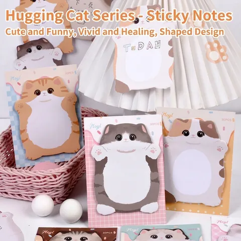 Cartoon Cute Cat Shaped Sticky Notes Set For Students Office Memo Label Pads Adhesive Bookmarks School Supplies 30 Sheets