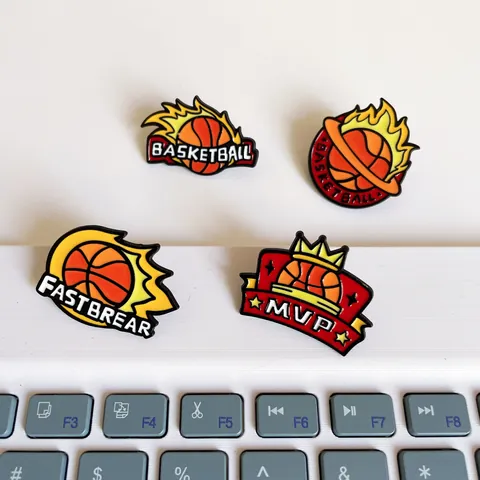 Basketball MVP Brooch Sport Enamel Pins Zinc Alloy Badge For Backpack Clothes Fastbreak Flame Basketball Pin Accessory For Men Women Jewelry Gift