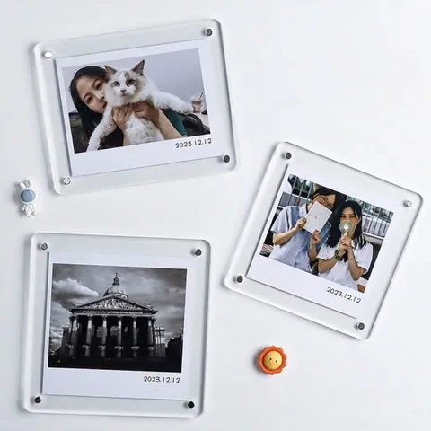 Magnetischer Fotorahmen Acryl Transparent Kühlschrankmagnet Für Instax Mini Fotos Kleiner Kartenhalter Fotodisplay Rundbogen-Design Heimdekor