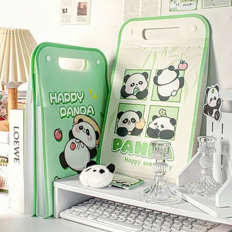 Cute Cartoon Panda Vertical Accordion Expanding File Folder Waterproof Plastic Document Organizer With Handle For School Office