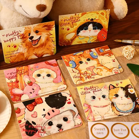 Juego de Tarjetas de Felicitación de Flores y Animales de Dibujos Animados Cartulina Invitación Con Sobre Pegatina Para Regalo