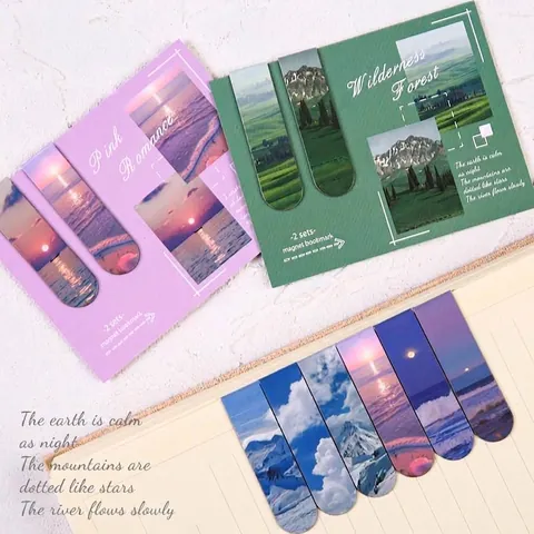 Aesthetic Landscape Magnetic Bookmarks Scenery Paper Page Markers Foldable Book Clips For Students Reading Stationery Gift