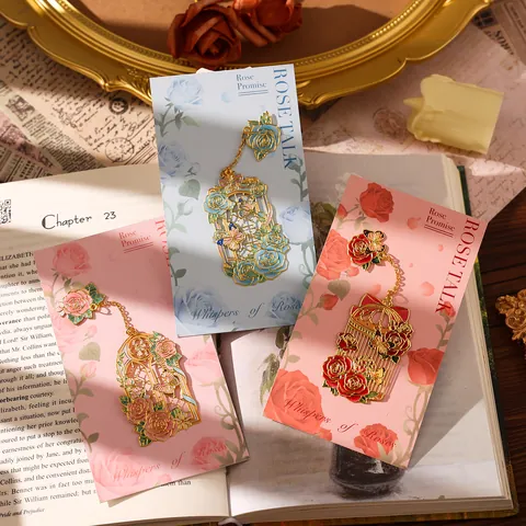 Vintage Hollow Metal Flower Bookmark With Chain Pendant Rose Sunflower Leaf Page Marker For Students Readers Teachers Gift Stationery