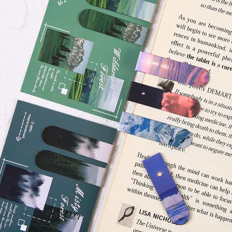 Aesthetic Landscape Magnetic Bookmarks Scenery Paper Page Markers Foldable Book Clips For Students Reading Stationery Gift