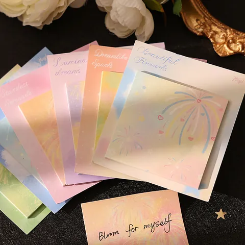 Esthetische Vuurwerk Olieverfschilderij Zelfklevende Notities Dromerige Gradiënt Memo Pads 30 Vellen Voor Studenten Kantoor School Benodigdheden Dagboek Decoratie