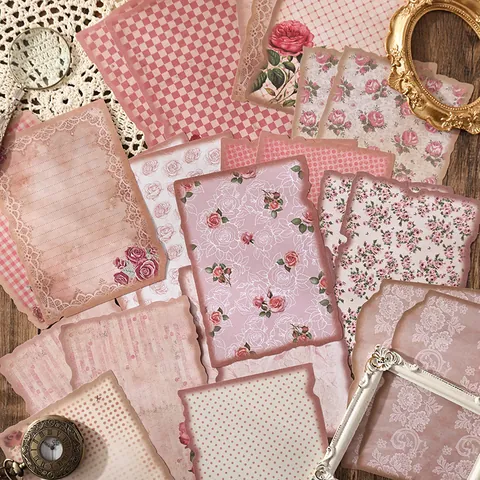 Papel de Material de Scrapbooking Vintage Patrón de Rosa Floral Estético DIY Journaling Papel de Fondo Para Decoración