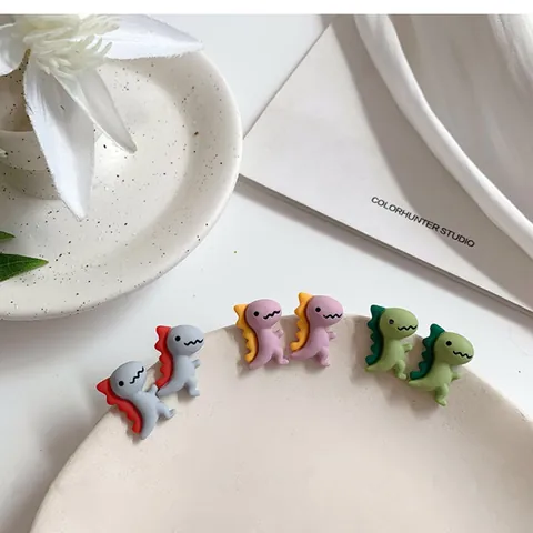 Boucles d'Oreilles Clous Dinosaure pour Femmes Bijoux en Résine Animal Émail Kawaii Fille Étudiante Accessoires Mode Cadeau