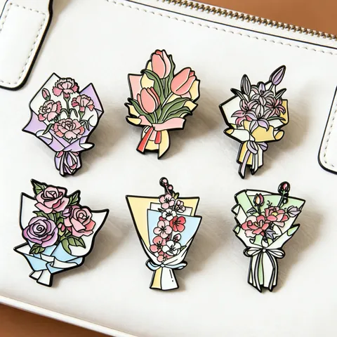 Elegant Zinc Alloy Floral Bouquet Brooch For Women Enamel Tulip Rose Lily Carnation Flower Badge Pin Festive Commemorative Jewelry Gift