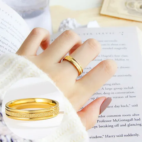Fashion Frosted Titanium Steel Ring Simple Geometric Band Ring For Women Men Korean Style Jewelry Rose Gold Silver