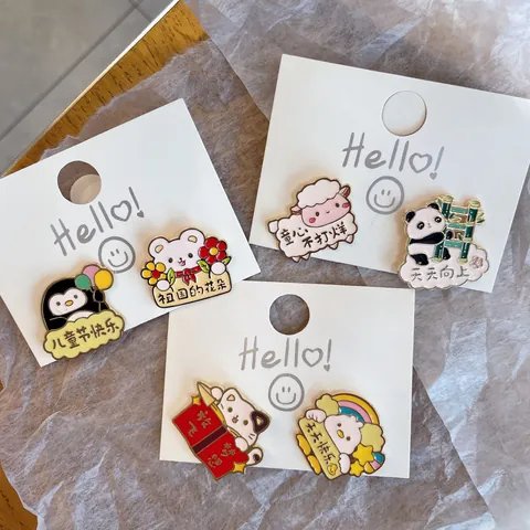 Cute Cartoon Animal Enamel Brooch Pin Zinc Alloy Panda Sheep Bear Penguin Cat Badge For Kids Students Clothing Bag Accessory Gift