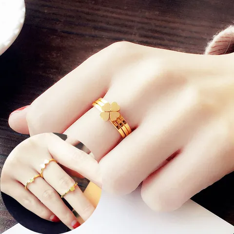 Detachable Detachable Clover Ring For Women Titanium Steel Rose Gold Gold Fashion Finger Jewelry Botanical Floral Heart Pattern Ring Gift