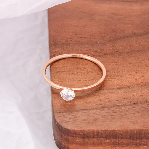 Minimalist Single Stone Zirconia Ring Women Titanium Steel Rose Gold Plated Fashion Stackable Finger Ring Jewelry