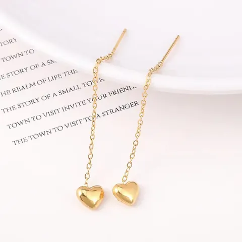 Boucles d'Oreilles Fil Tassel Goutte de Cœur en Acier Inoxydable de Mode Boucles d'Oreilles Clous Cœur Géométrique Poli Miroir pour Femmes Cadeau de Bijoux Élégant