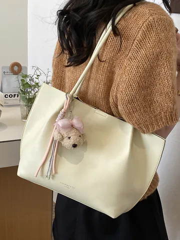 Large Capacity PU Leather Tote Bag For Women Summer Sophisticated Commuting Single Shoulder Bag Stylish Stitched Handbag