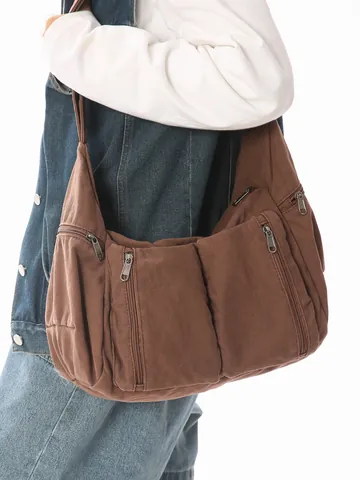 Große Kapazität Leinwand Tote Bag Für Damen Multi Pocket Umhängetasche Casual Crossbody Tasche Für Schule Pendeln Workwear