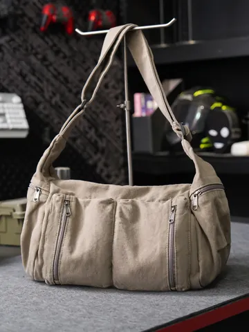 Große Kapazität Leinwand Tote Bag Für Damen Multi Pocket Umhängetasche Casual Crossbody Tasche Für Schule Pendeln Workwear