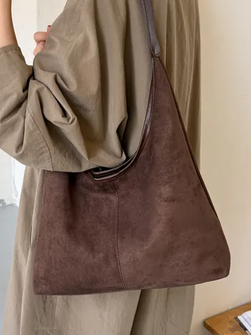 Vintage Suede Tragetasche für Damen Großes Fassungsvermögen Minimalistische Hobo Tasche Retro Braune Schultertasche Pendeltasche