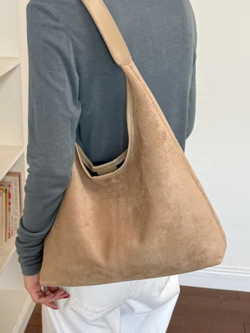 Vintage Suede Tragetasche für Damen Großes Fassungsvermögen Minimalistische Hobo Tasche Retro Braune Schultertasche Pendeltasche