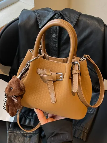 Vintage Urban Webmuster PU Leder Eimertasche Für Damen Schicke Nähte Magnetverschluss Umhängetasche Handtasche Alltag Lässige Tasche