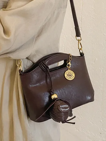 Retro Women PU Leather Bucket Bag Chic Minimalist Shoulder Crossbody Handbag With Metal Handle Vintage Casual Commuter Bag For Women