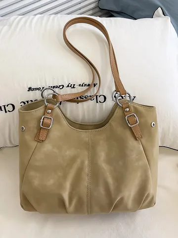 Women's Vintage Large Capacity Tote Bag Soft PU Leather Shoulder Bag Retro Pleated Commuter Casual Fashion Handbag