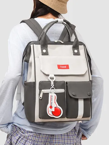 Casual Nylon Women's Backpack Large Capacity Color Block Travel Bag Lightweight Fashion Commuter School Bag For Outdoor