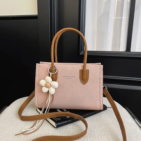 Women's PU Leather Canvas Splicing Crossbody Bag Fashion Commuter Top Handle Handbag