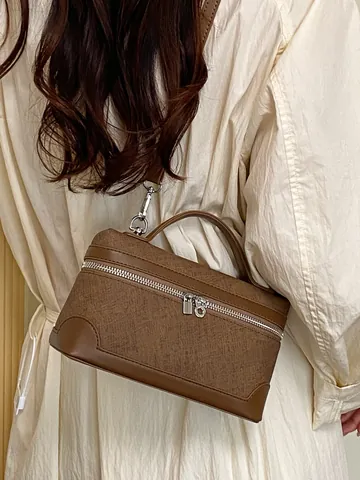 Women Minimalist Synthetic Leather Crossbody Bag Fashion Square Top Handle Bag Retro Commuter Shoulder Bag With Adjustable Strap