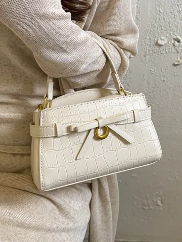Dames Steenpatroon PU Leer Handtas Koreaanse Stijl Minimalistische Vierkante Schoudertas Elegante Strik Decor Crossbody Tas Dagelijks Veelzijdig