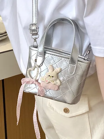 Vrouwen Koreaanse Stijl Gevoerde Emmer Tas Schattig Konijn Strik Kunstparel Crossbody Tas Mode PU Leer Schoudertas Woon-werkverkeer Handtas