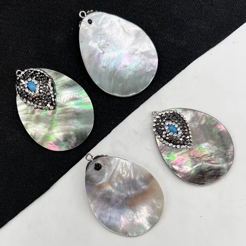 Natuurlijke Zwarte Parelmoerschelp Hanger Gesneden Bloem Druppel Strass Hanger Zonder Ketting Voor DIY Sieraden Maken