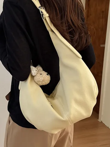 Women Pleated Underarm Bag PU Leather Ruched Hobo Bag Retro Dumpling Shoulder Bag Casual Commuting Solid Color Fashion Handbag