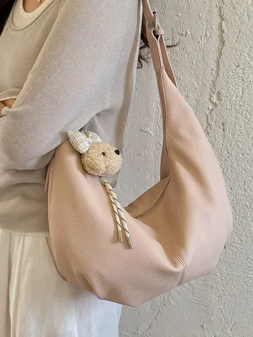 Women Pleated Underarm Bag PU Leather Ruched Hobo Bag Retro Dumpling Shoulder Bag Casual Commuting Solid Color Fashion Handbag