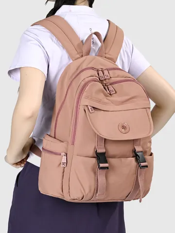 Damen Große Kapazität Nylon Rucksack Mode Einfarbig Outdoor Reise Rucksack Casual Schule Daypack Multi Tasche Wasserdichte Tasche