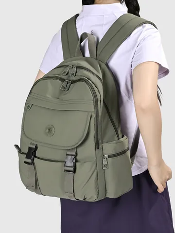 Damen Große Kapazität Nylon Rucksack Mode Einfarbig Outdoor Reise Rucksack Casual Schule Daypack Multi Tasche Wasserdichte Tasche