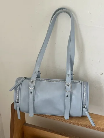 Vintage PU Leather Pillow Bag For Women Minimalist Cylindrical Shoulder Bag Elegant Underarm Commuter Bag Versatile Daily Handbag