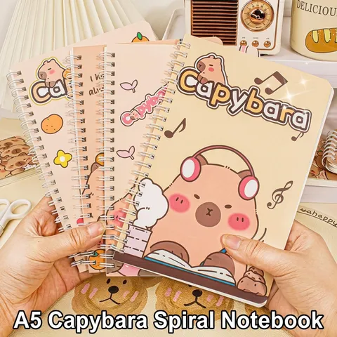 Capybara A5 Coil Notebook Cartoon Horizontal Line Student Diary Journal Cute Animal Lined Paper Office Memo Pad 120 Pages
