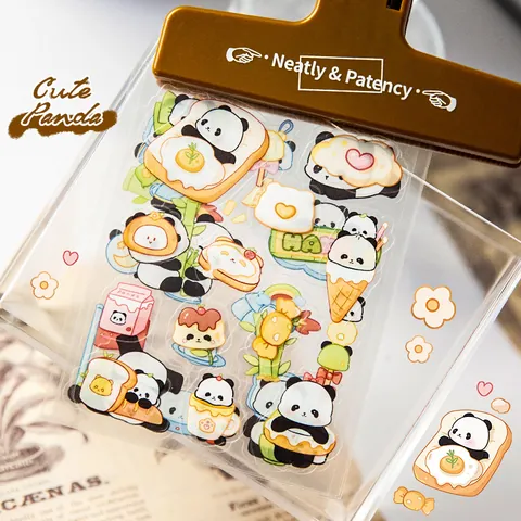 Kawaii Panda PET Transparent Stickers Waterproof Decorative Animal Decals For DIY Scrapbooking Journaling Water Bottle Stationery Supplies