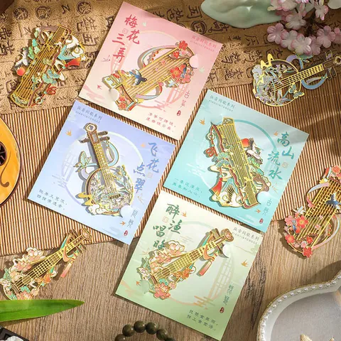 Ancient Chinese Style Hollow Out Metal Bookmark Traditional Musical Instrument Shape Pipa Guzheng For Student Prize Teacher Gift Book Page Clip Stationery